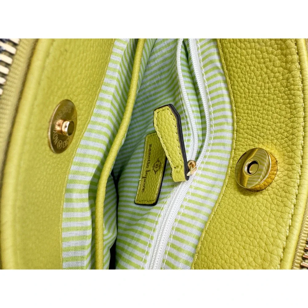 Nanette Lepore Satchel Handbag Women Lime Green Shoulder Bag Purse Flower Charm